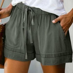 Dark Olive Grey Drawstring Shorts w/ Pockets - M